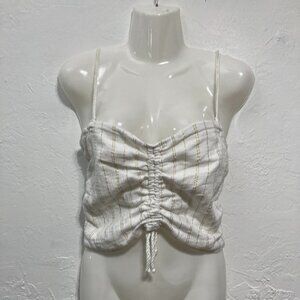 NWT Aerie Crop Gauze Top Adjustable Straps Ruched Smoked Golden Threads L/G